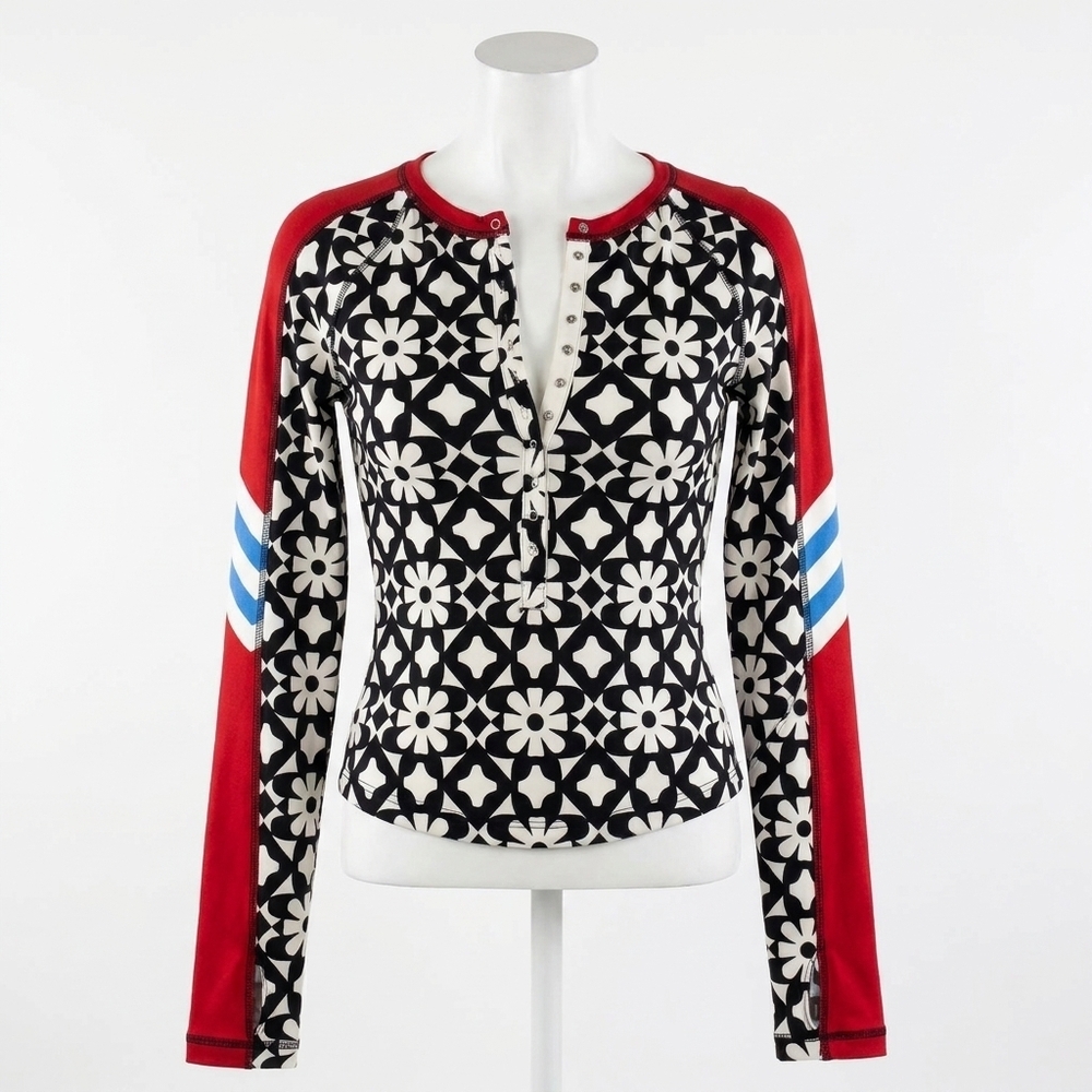 NEW FREE PEOPLE women's kick off printed layer top in red/black/white